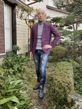 「no brand（ノーブランド）のアイテム（ローファー）」を使った、柴犬ゴローさん（メンズ・178cm）の冬コーディネート