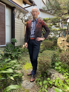 「薔薇」｜「アイテム（ジャケット/アウター）」を使った、柴犬ゴローさん（メンズ・178cm）の春コーディネート