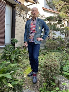 「ポールスミス」｜「アイテム（デニムジャケット）」を使った、柴犬ゴローさん（メンズ・178cm）の春コーディネート