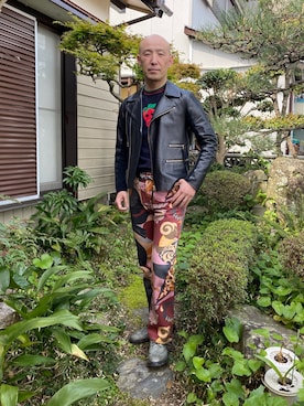 「Paul Smith（ポールスミス）のアイテム（ライダースジャケット）」を使った、柴犬ゴローさん（メンズ・178cm）の春コーディネート