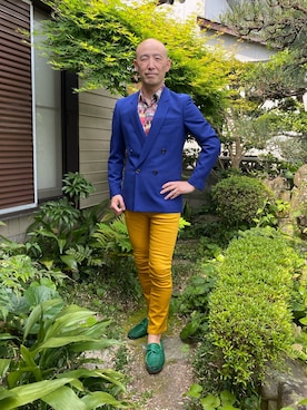 「アイテム（ローファー、グリーン系）」を使った、柴犬ゴローさん（メンズ・178cm）の春コーディネート