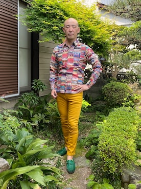 「アイテム（ローファー、グリーン系）」を使った、柴犬ゴローさん（メンズ・178cm）の春コーディネート