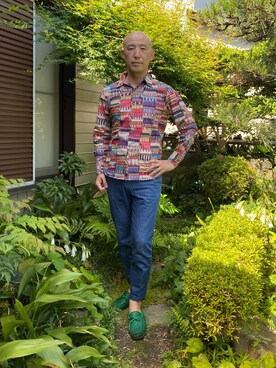 「アイテム（ローファー、グリーン系）」を使った、柴犬ゴローさん（メンズ・178cm）の春コーディネート