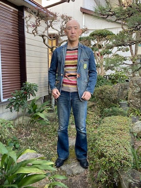 「ポールスミス」｜「アイテム（デニムジャケット）」を使った、柴犬ゴローさん（メンズ・178cm）の冬コーディネート
