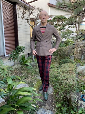 「ポールスミス」｜「アイテム（スラックス）」を使った、柴犬ゴローさん（メンズ・178cm）の冬コーディネート