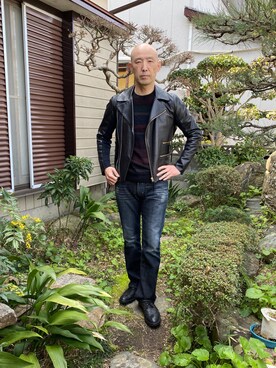 「Paul Smith（ポールスミス）のアイテム（ライダースジャケット）」を使った、柴犬ゴローさん（メンズ・178cm）の春コーディネート