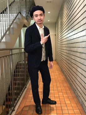 「Engineered Garments（エンジニアードガーメンツ）のアイテム（ハンチング/ベレー帽）」を使った、sunhouse神南さん（メンズ・175cm）の春コーディネート