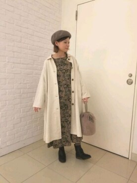 「アウターコーデ」｜「アイテム（ハンチング/ベレー帽）」を使った、やましたりなさん（レディース・154cm）の秋コーディネート