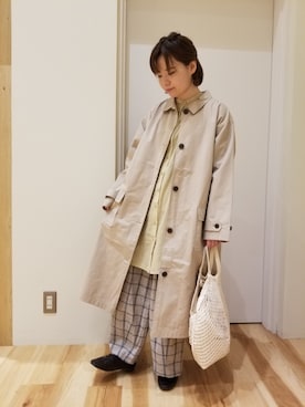 「チュニック」｜「アイテム（ステンカラーコート）」を使った、やましたりなさん（レディース・154cm）の春コーディネート