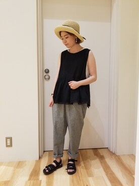 「ショッピング」｜「アイテム（帽子）」を使った、やましたりなさん（レディース・154cm）の夏コーディネート