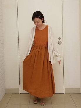 「Samansa Mos2 blue（サマンサモスモスブルー）のアイテム（ワンピース、オレンジ系）」を使った、やましたりなさん（レディース・154cm）の夏コーディネート