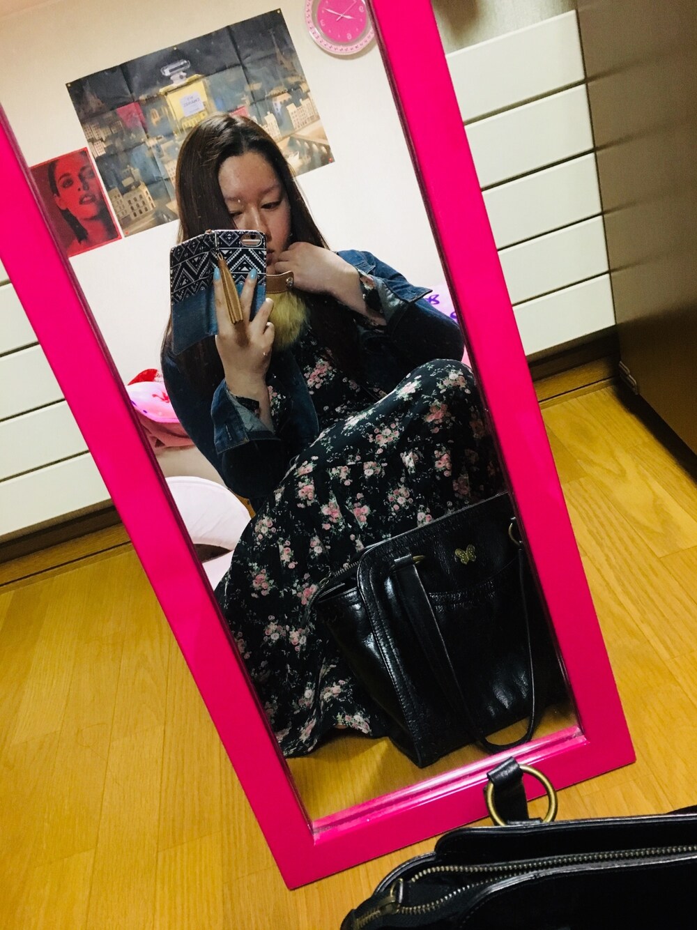 「秋のコーデ、オトナカジュアル、お洒落さんとつながりたい、ジュエティ、ワンピース、Gジャン、ティペット、ANNA SUI、革バッグ」｜「MERCURYDUOのアイテム（デニムジャケット、その他）」を使った、ひかるんさん（レディース・163cm）の秋コーディネートの1枚目の写真