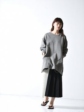 「AUTTAA」｜「アイテム（スウェット）」を使った、OVIE STUDIOさん（レディース・163cm）の夏コーディネート