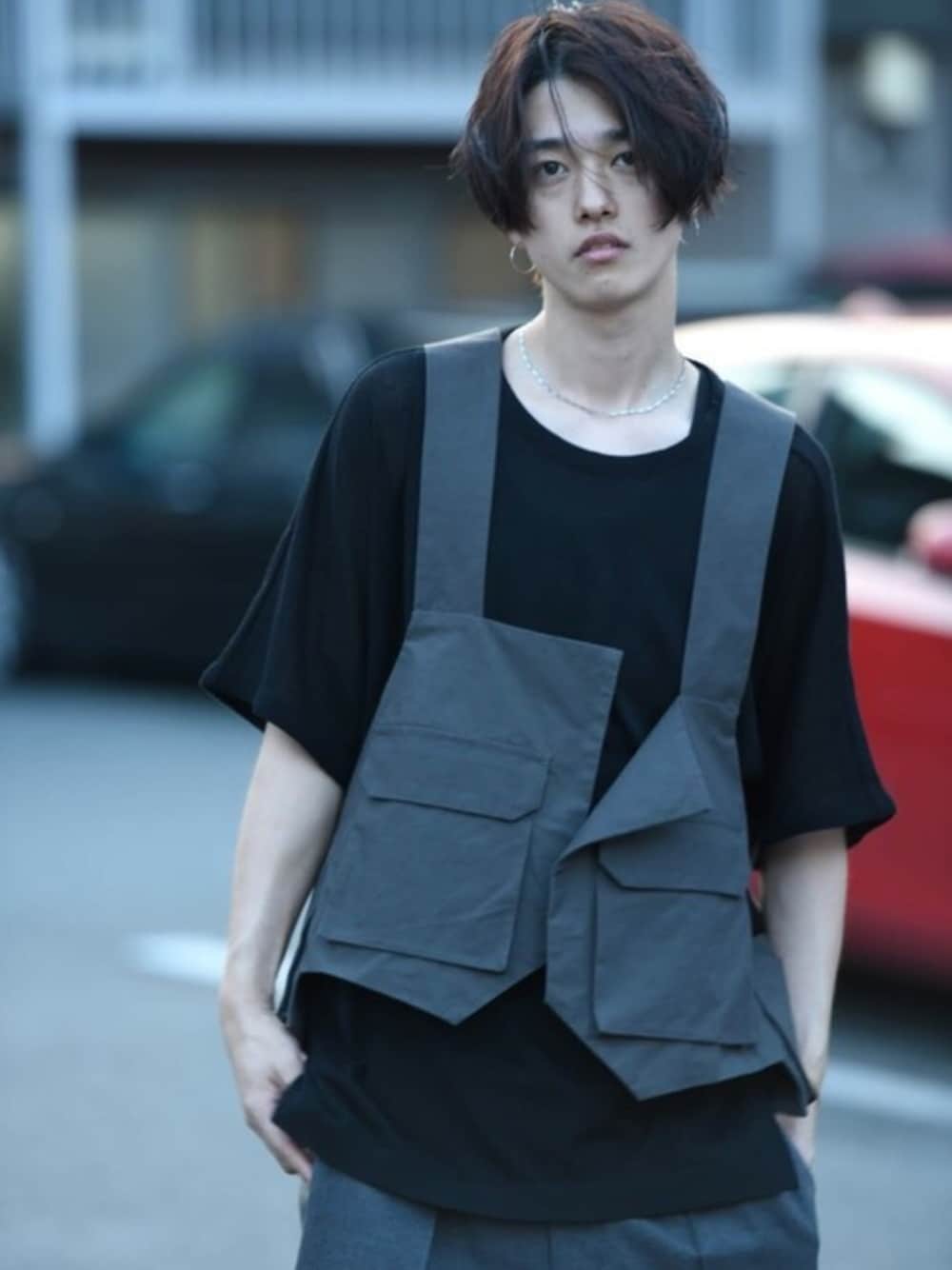 「夏、ゆるコーデ、ベスト、OVIE STUDIO、MyBeautifulLandlet」｜「my beautiful landletのMy Beautiful Landlet Bafu Cottonバックパックベスト OVIE STUDIO limited charcoal（ベスト、グレー系）」を使った、OVIE STUDIOさん（メンズ・172cm）の夏コーディネートの1枚目の写真