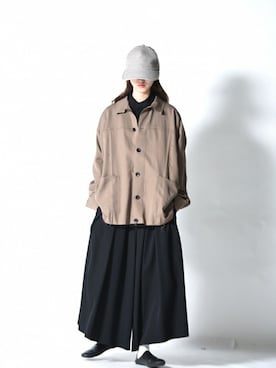 「BISHOOL（ビシュール）のBISHOOL wool gabardine back rubber 袴 pants（その他パンツ）」を使った、OVIE STUDIOさん（レディース・163cm）の冬コーディネート