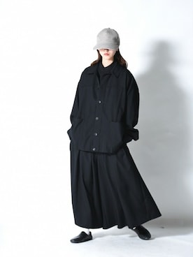 「BISHOOL（ビシュール）のBISHOOL wool gabardine back rubber 袴 pants（その他パンツ）」を使った、OVIE STUDIOさん（レディース・163cm）の冬コーディネート