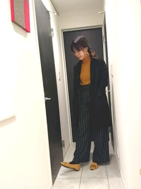 「マスタード」｜「アイテム（チェスターコート）」を使った、ki-sunnyさん（レディース・163cm）の冬コーディネート