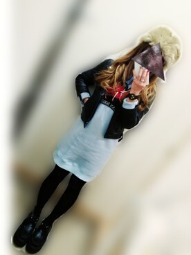 「SNIDEL（スナイデル）のアイテム（ライダースジャケット）」を使った、とりさん（レディース・147cm）の冬コーディネート
