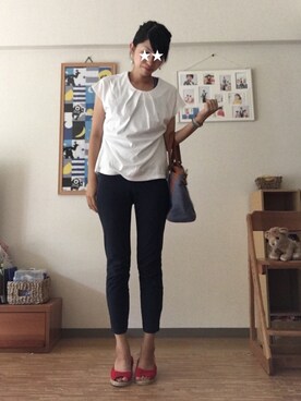 「赤い靴」｜「アイテム（サンダル）」を使った、みーさん（レディース・157cm）の夏コーディネート