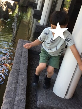 「Ne-net（ネネット）のアイテム（Tシャツ/カットソー、グリーン系）」を使った、YUKI★さん（キッズ）の夏コーディネート