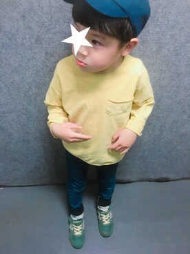 「韓国子供服のアイテム（Tシャツ/カットソー、イエロー系）」を使った、YUKI★さん（キッズ）の夏コーディネート