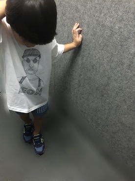 「韓国子供服のアイテム（Tシャツ/カットソー、ホワイト系）」を使った、YUKI★さん（キッズ）の夏コーディネート