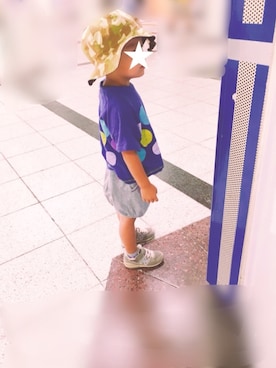 「zuppa di zucca（ズッパ デ ズッカ）のドットプリント プルオーバー（100～120）（Tシャツ/カットソー、ブルー系）」を使った、YUKI★さん（キッズ）の夏コーディネート