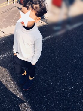 「無印良品（ムジルシリョウヒン）のアイテム（Tシャツ/カットソー、ホワイト系）」を使った、YUKI★さん（キッズ）の秋コーディネート