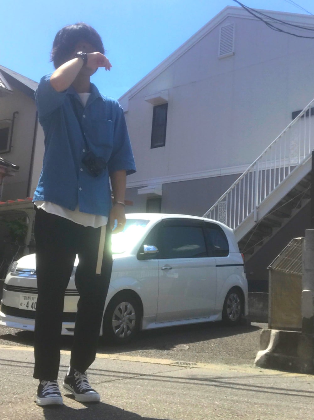 「CONVERSEのconverse コンバース ALL STAR HI オールスター ハイ 3206 BLACK(US)（スニーカー、ブラック系）」を使った、yusukeさん（メンズ・165cm）の夏コーディネートの1枚目の写真