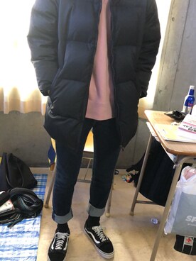 「スウエット」｜「アイテム（ダウンジャケット/コート）」を使った、ジュンさん（メンズ・172cm）の冬コーディネート