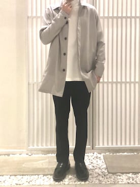 「UNITED TOKYO（ユナイテッドトウキョウ）のアイテム（ステンカラーコート）」を使った、mizukiさん（メンズ・172cm）の春コーディネート