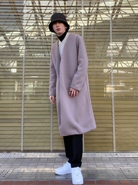UNITED TOKYOユナイテッドトウキョウのノーカラーコートを使った