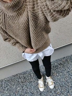 「earth music&ecology（アースミュージックアンドエコロジー）のスキスキスキニー（カラー）＊（その他パンツ）」を使った、ラッキーぼっちゃんさん（レディース・153cm）の冬コーディネート