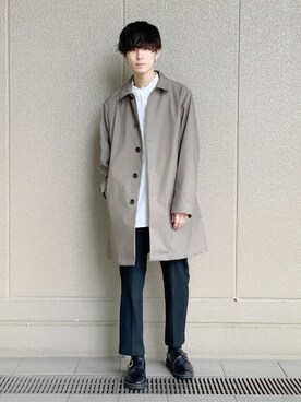 「tk.TAKEO KIKUCHI（ティーケータケオキクチ）のアイテム（ステンカラーコート）」を使った、yagisyuさん（メンズ・169cm）の春コーディネート