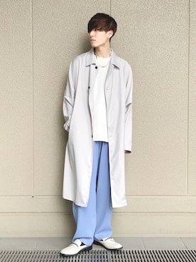 「tk.TAKEO KIKUCHI（ティーケータケオキクチ）のアイテム（ステンカラーコート）」を使った、yagisyuさん（メンズ・169cm）の春コーディネート