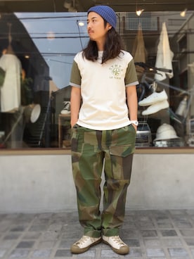 「Nigel Cabourn（ナイジェルケーボン）のアイテム（パンツ）」を使った、OGさん（メンズ・172cm）の春コーディネート