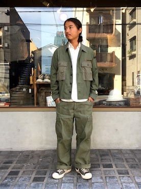 「Nigel Cabourn（ナイジェルケーボン）のアイテム（パンツ）」を使った、OGさん（メンズ・172cm）の秋コーディネート