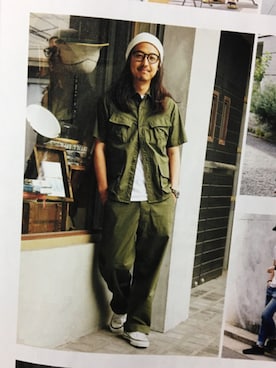 「Nigel Cabourn（ナイジェルケーボン）のアイテム（トップス）」を使った、OGさん（メンズ・172cm）の夏コーディネート