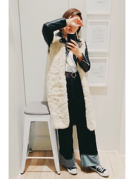 「LOUNGEDRESS（ラウンジドレス）のアイテム（ライダースジャケット）」を使った、⛄️ ゆんちゃろ ⛄️さん（レディース・162cm）の秋コーディネート