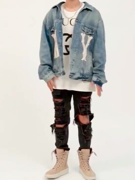 「ny（エヌワイ）のアイテム」を使った、朱达超さん（メンズ・177cm）の冬コーディネート