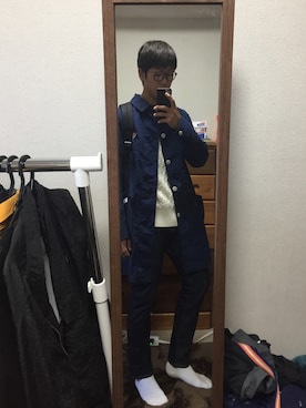 「アイテム（ステンカラーコート）」を使った、Shoさん（メンズ・176cm・10代）の冬コーディネート