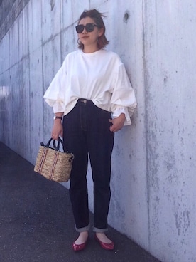 「niko and...（ニコアンド）のオリジナル ミニラインテープカゴバッグ【niko and...】（かごバッグ）」を使った、♡YUPPY♡さん（レディース・156cm）の春コーディネート