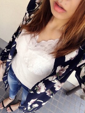 「Ungrid（アングリッド）のノンクラッシュフレイドヘムストスリ（デニムパンツ、ブルー系）」を使った、mik___xさん（レディース）の夏コーディネート