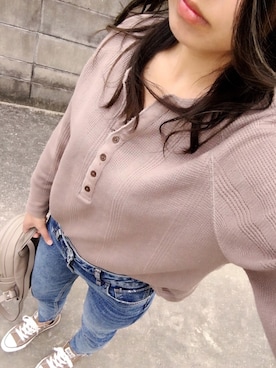 「GLOBAL WORK（グローバルワーク）の【UVカット】USA2WAYワッフルヘンリー/822626（Tシャツ/カットソー、イエロー系）」を使った、mik___xさん（レディース）の春コーディネート