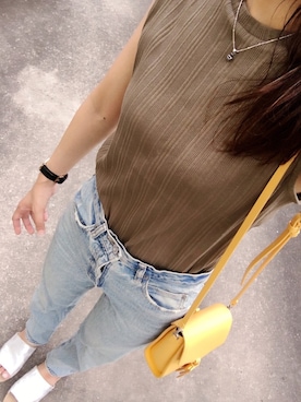 「MOUSSY（マウジー）のMV JW Tapered（デニムパンツ）」を使った、mik___xさん（レディース・163cm）の夏コーディネート