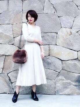 「fifth（フィフス）のプリーツロングマキシスカート（スカート）」を使った、吉田亜理沙さん（レディース・167cm）の秋コーディネート