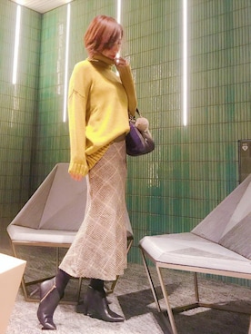 「ゆるニット」｜「アイテム（ブーティ）」を使った、吉田亜理沙さん（レディース・167cm）の秋コーディネート