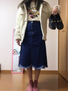 「one after another NICE CLAUP（ワンアフターアナザーナイスクラップ）のアイテム（ミリタリージャケット）」を使った、かんなさん（レディース・163cm）の冬コーディネート