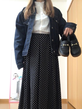 「UNIQLO（ユニクロ）のアイテム（デニムジャケット、ブルー系）」を使った、かんなさん（レディース・163cm）の春コーディネート