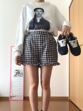 「audreyのアイテム（スウェット、ホワイト系）」を使った、かんなさん（レディース・163cm）の春コーディネート